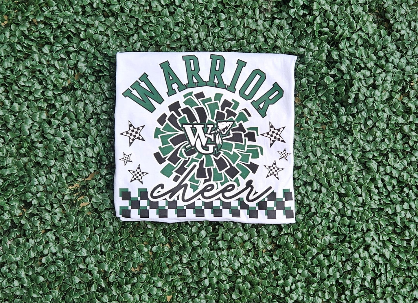 Warrior Cheer Pom Pom on Gildan Softstyle White