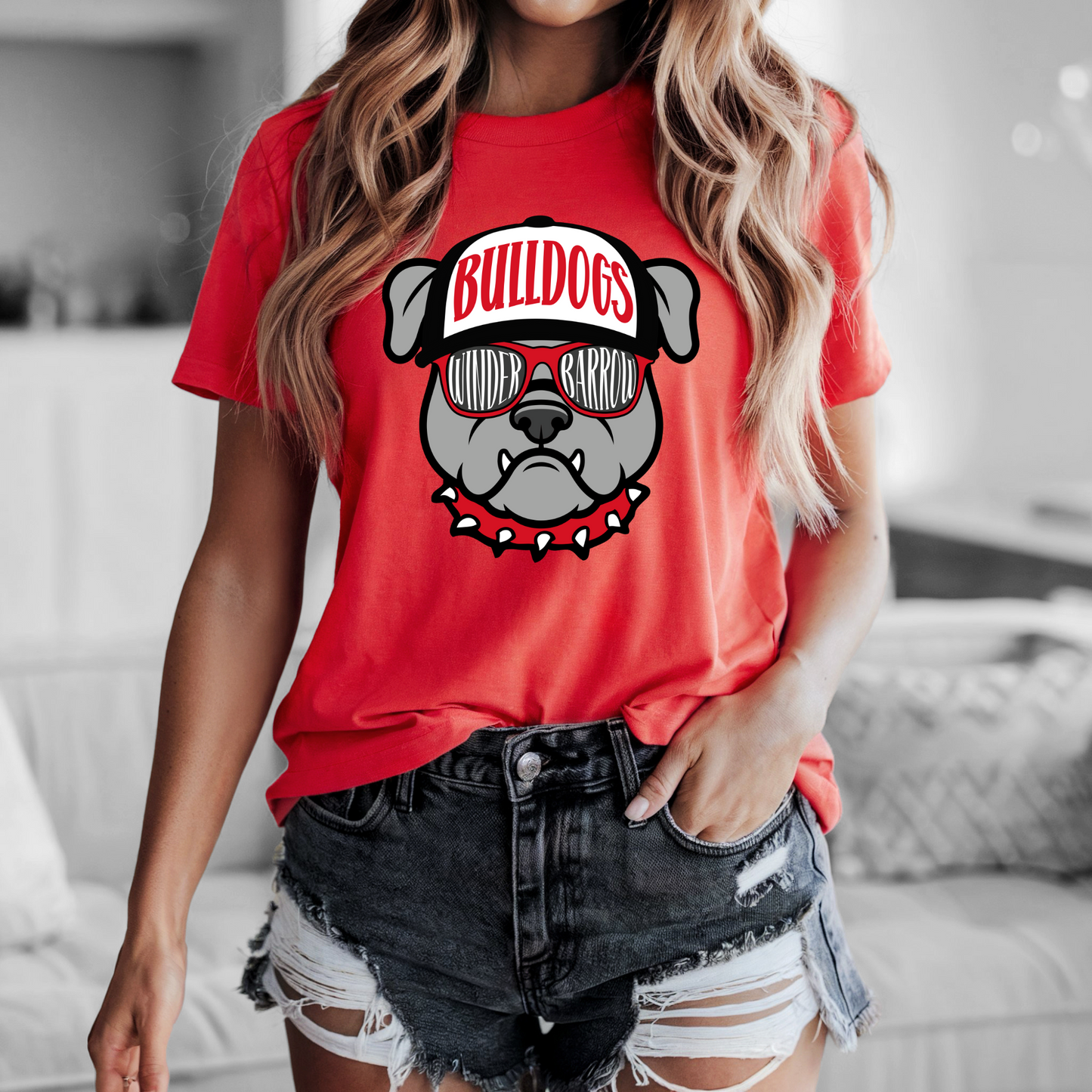 Winder Barrow Bulldogs Tee on Bella+Canvas Red