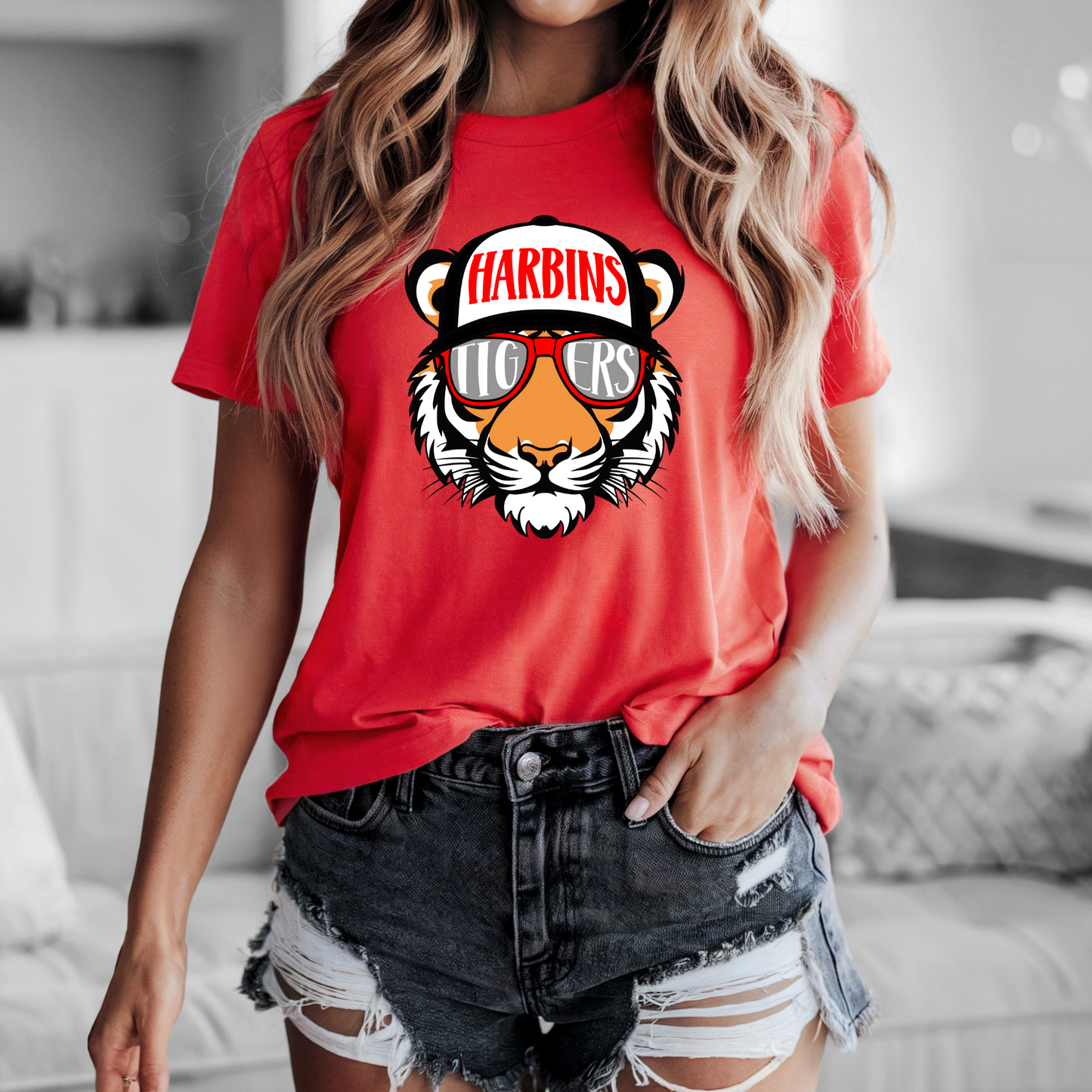 Harbins Tigers Tee on Bella+Canvas Red