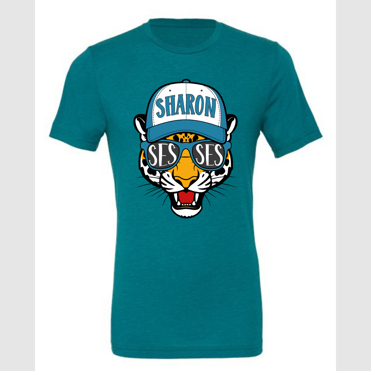 Sharon Jaguars Tee on Bella+Canvas Teal Triblend