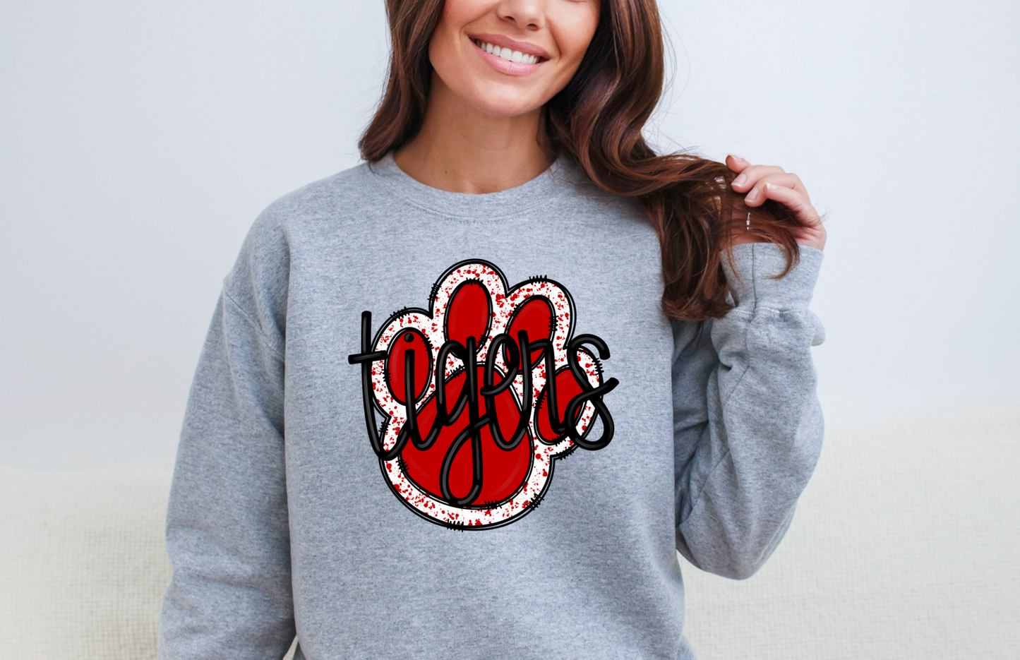Paw Print with Tiger Script on Gray