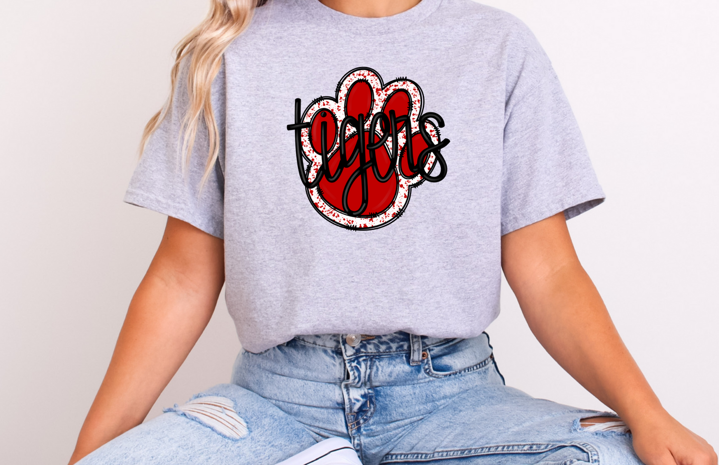 Paw Print with Tiger Script on Gray