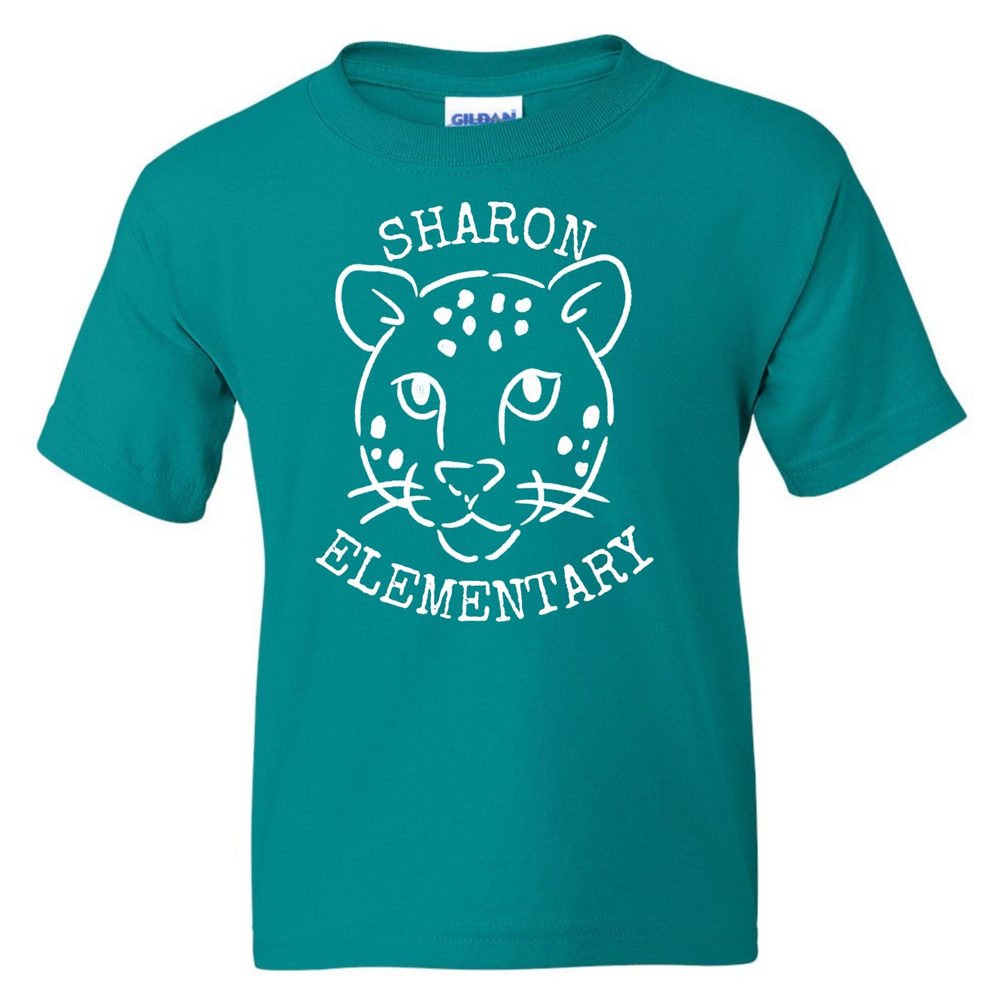 Sharon Elementary Doodle Mascot Tee on Jade Gildan Tee