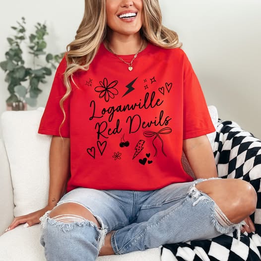 Preppy Script Mascot Tees: Loganville Red Devils on Gildan Sofstyle
