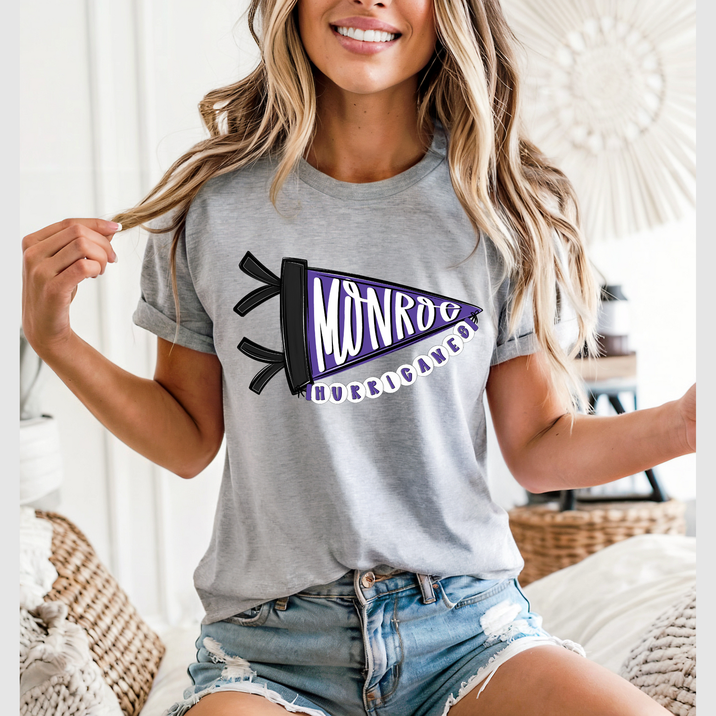 Monroe Hurricanes Pennant Flag on Gildan Softstyle Sport Gray