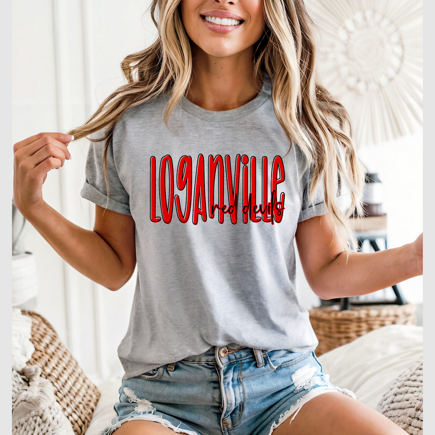 Loganville Red Devils - Lettered Look on Gildan Softstyle Sport Gray