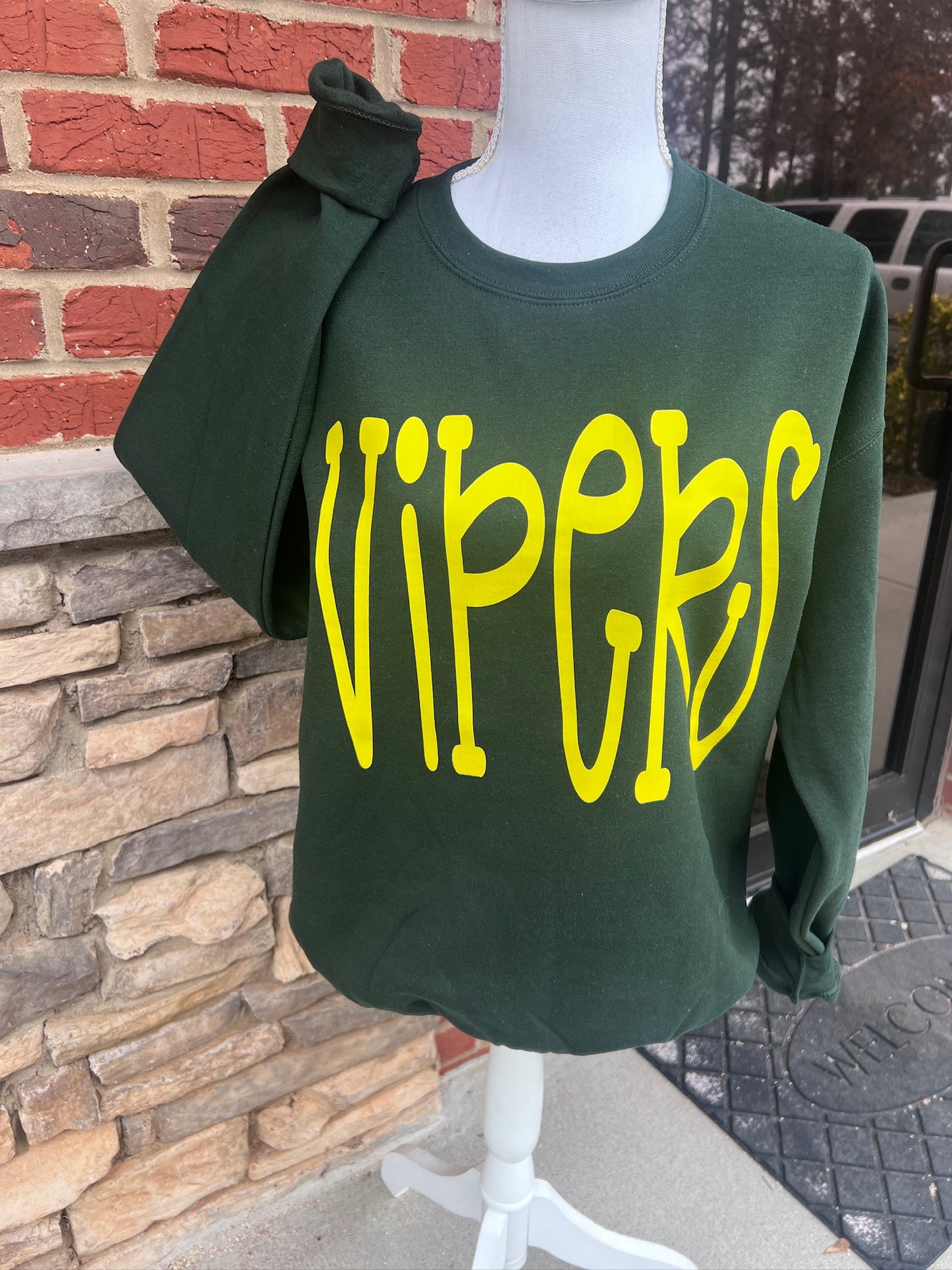 Oversized Mascot : Yellow Gold Vipers on Forest Green Sweatshirt