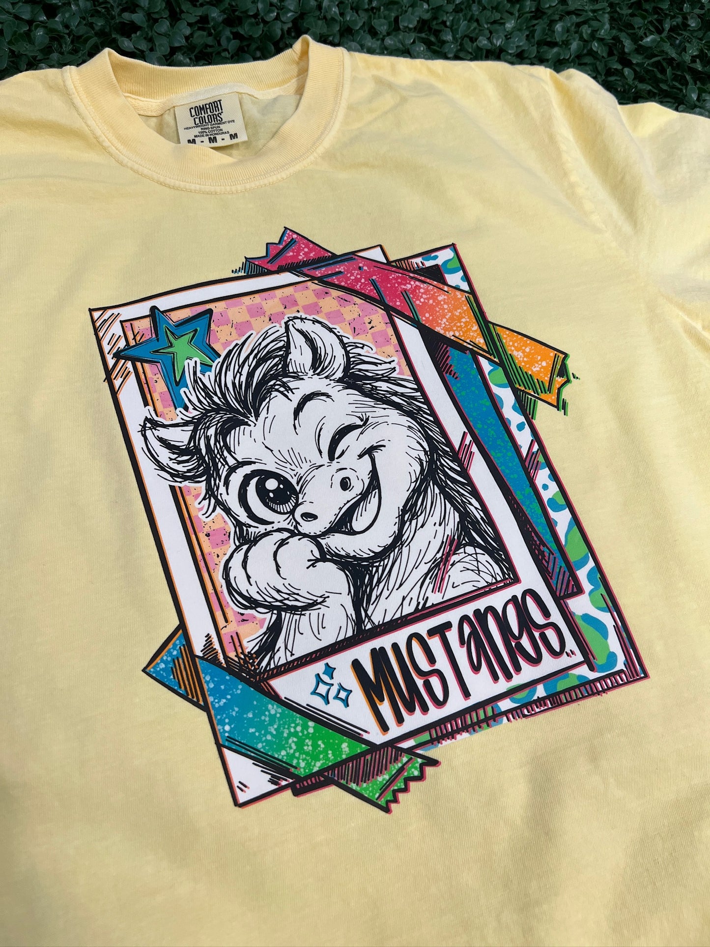Cutie Mascot Mustangs on Comfort Colors (Shown on Butter)