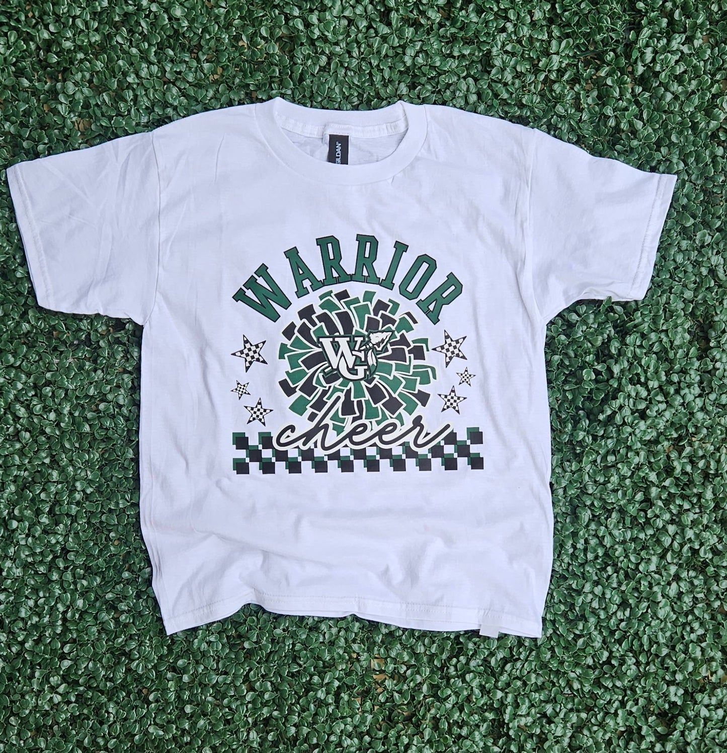 Warrior Cheer Pom Pom on Gildan Softstyle White