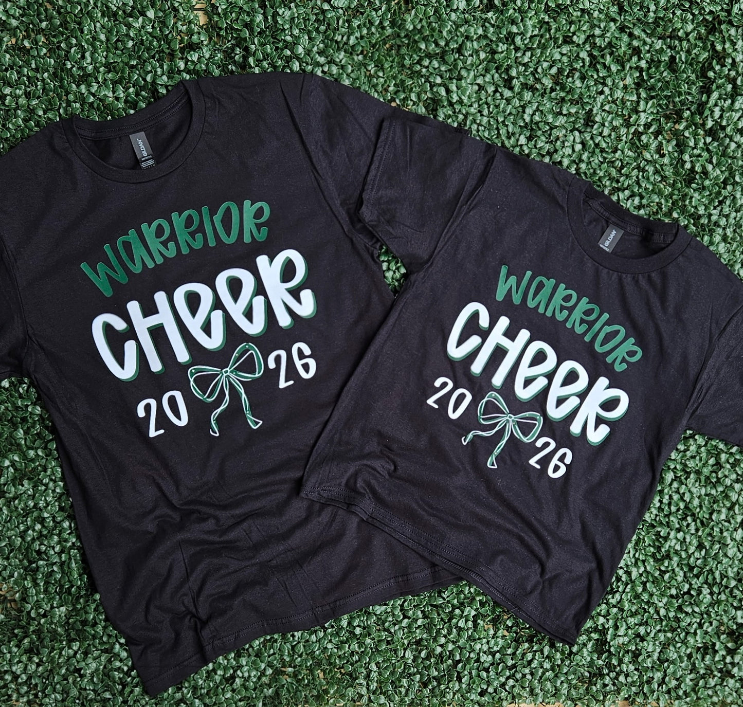 Warrior Cheer 2026 Bow on Gildan Softstyle Black