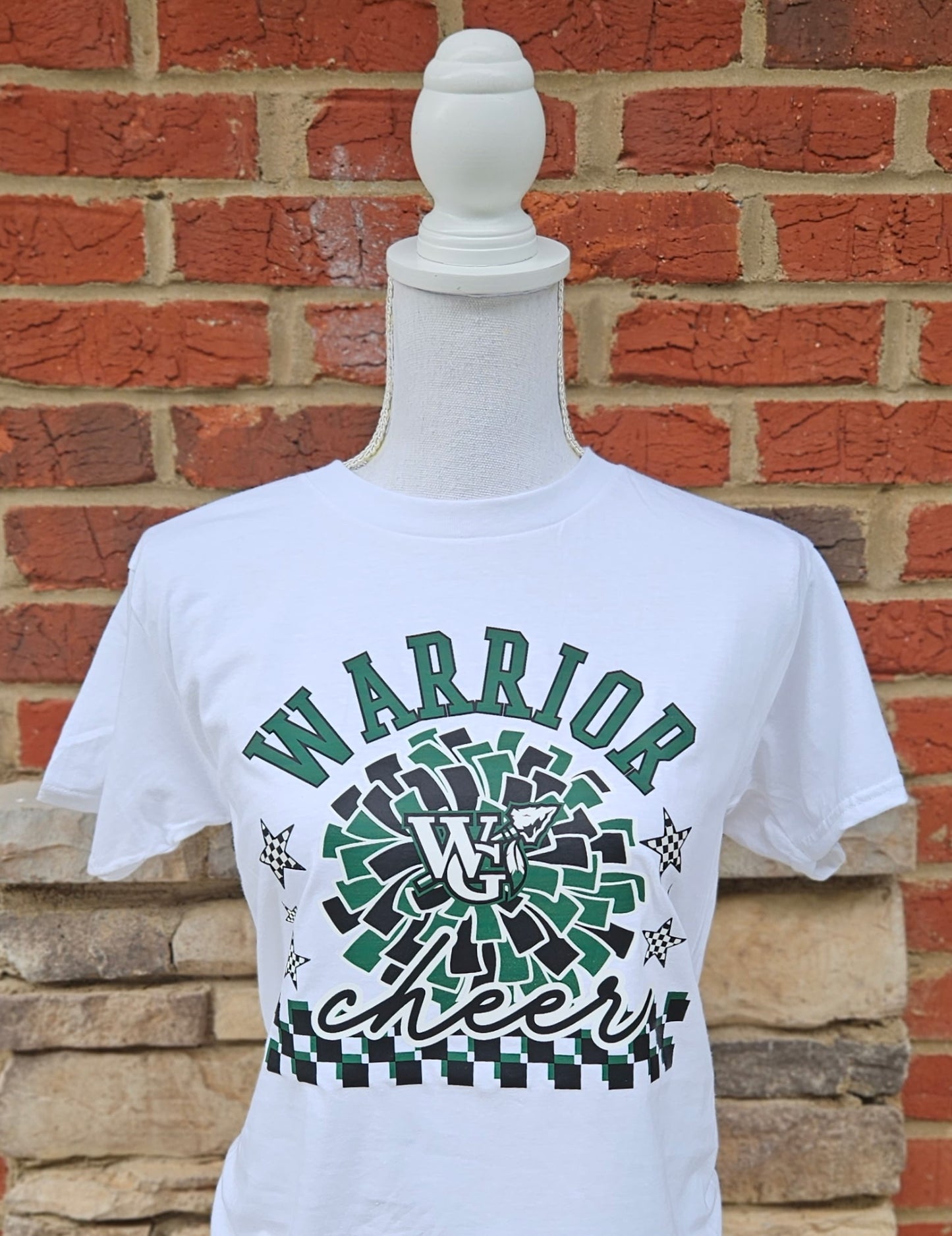 Warrior Cheer Pom Pom on Gildan Softstyle White