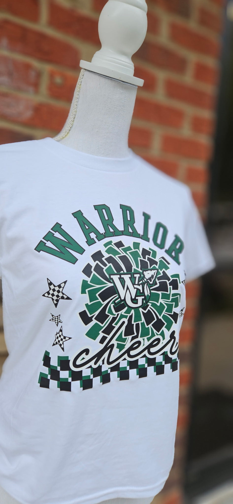 Warrior Cheer Pom Pom on Gildan Softstyle White