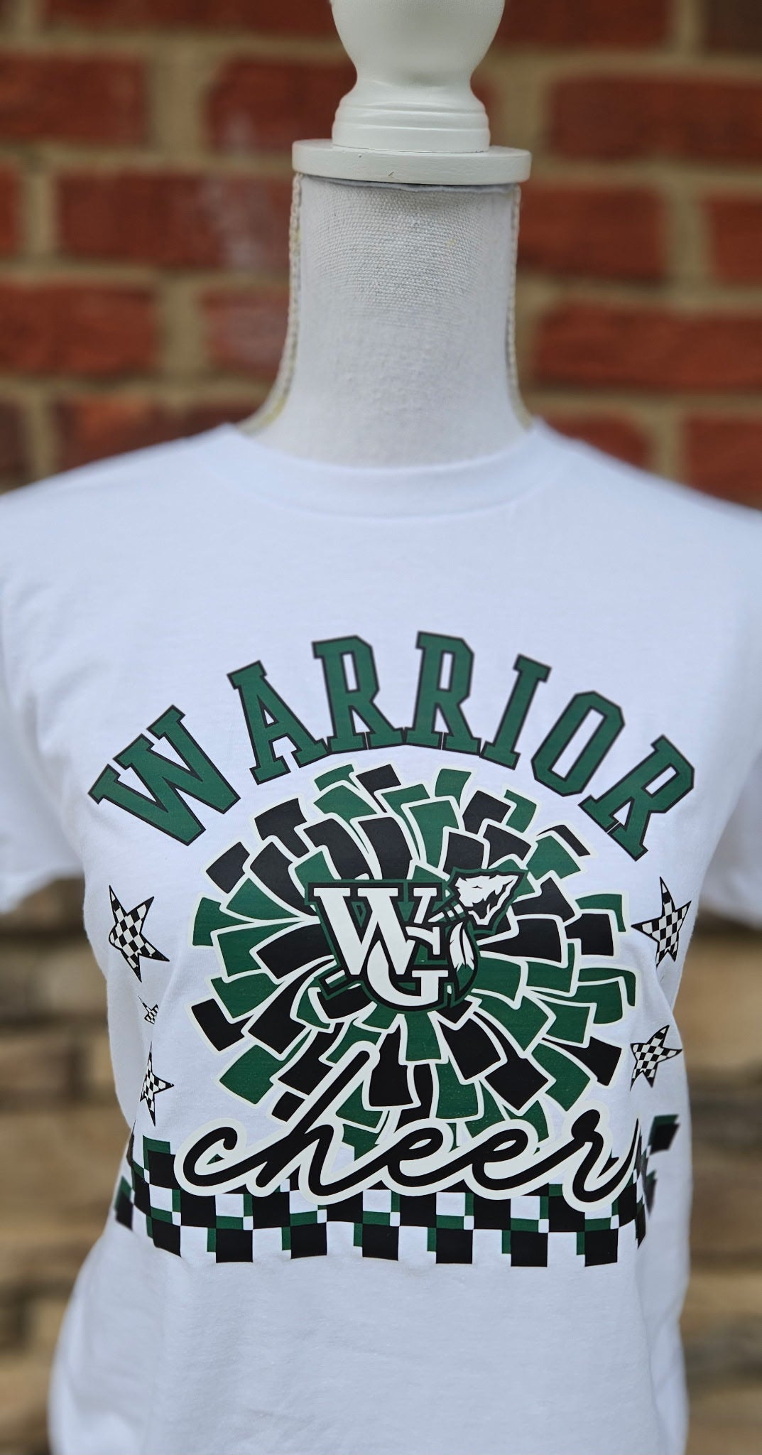 Warrior Cheer Pom Pom on Gildan Softstyle White