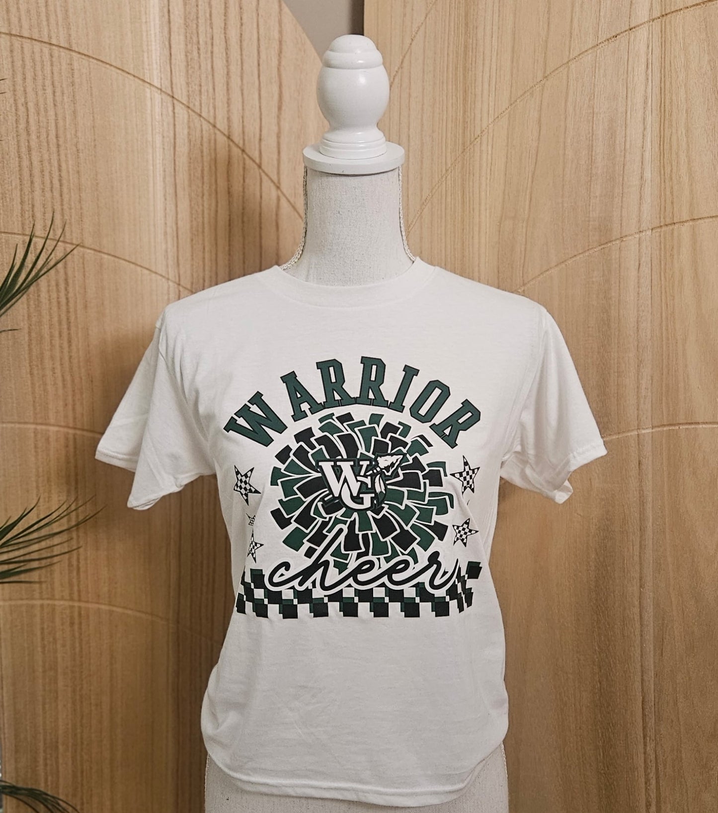 Warrior Cheer Pom Pom on Gildan Softstyle White