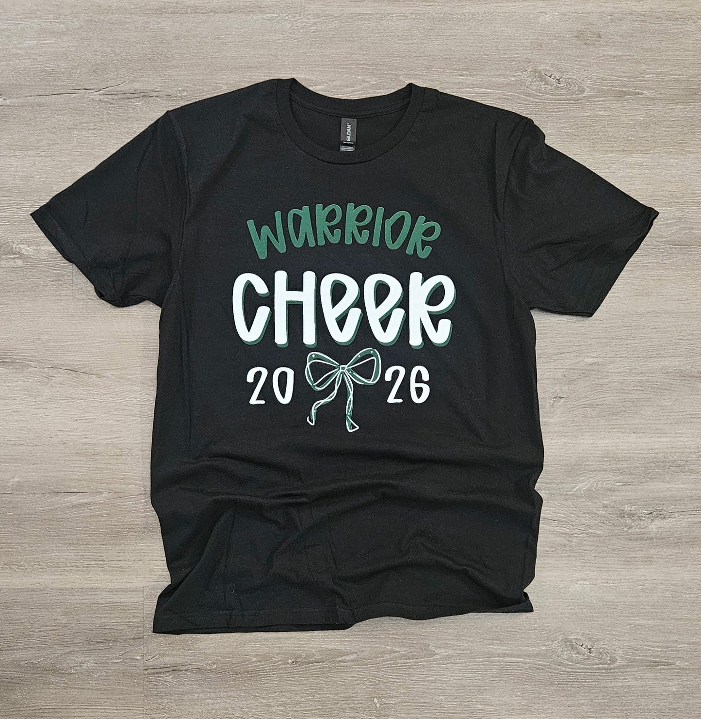Warrior Cheer 2026 Bow on Gildan Softstyle Black