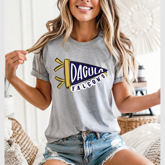 Dacula Falcons Pennant Flag on Gildan Softstyle Sport Gray