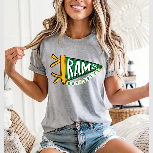 Bay Creek Rams Pennant Flag on Gildan Softstyle Sport Gray