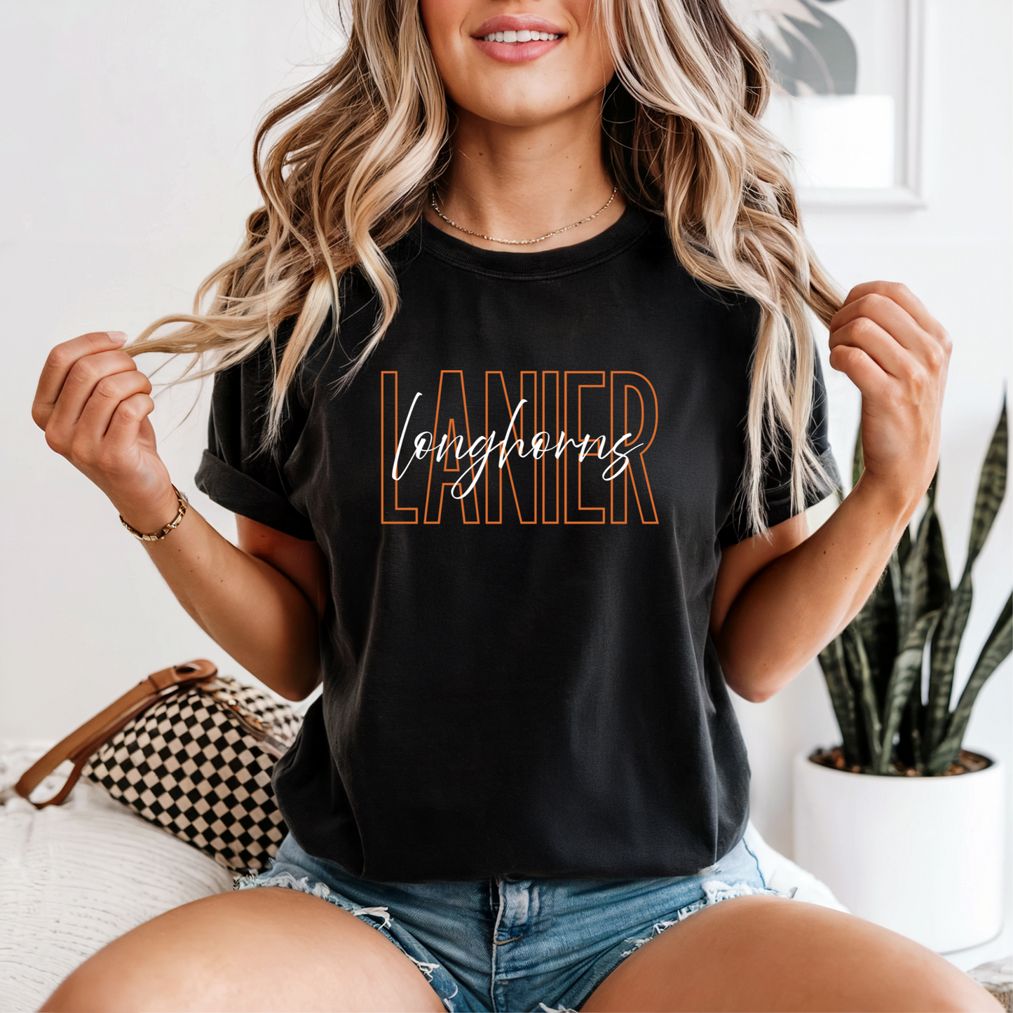 Lanier Longhorns Stacked Script Tee