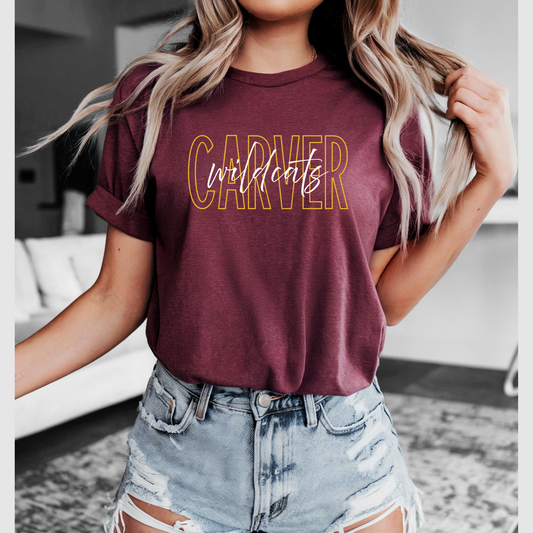 Carver Wildcats Stacked Script Tee