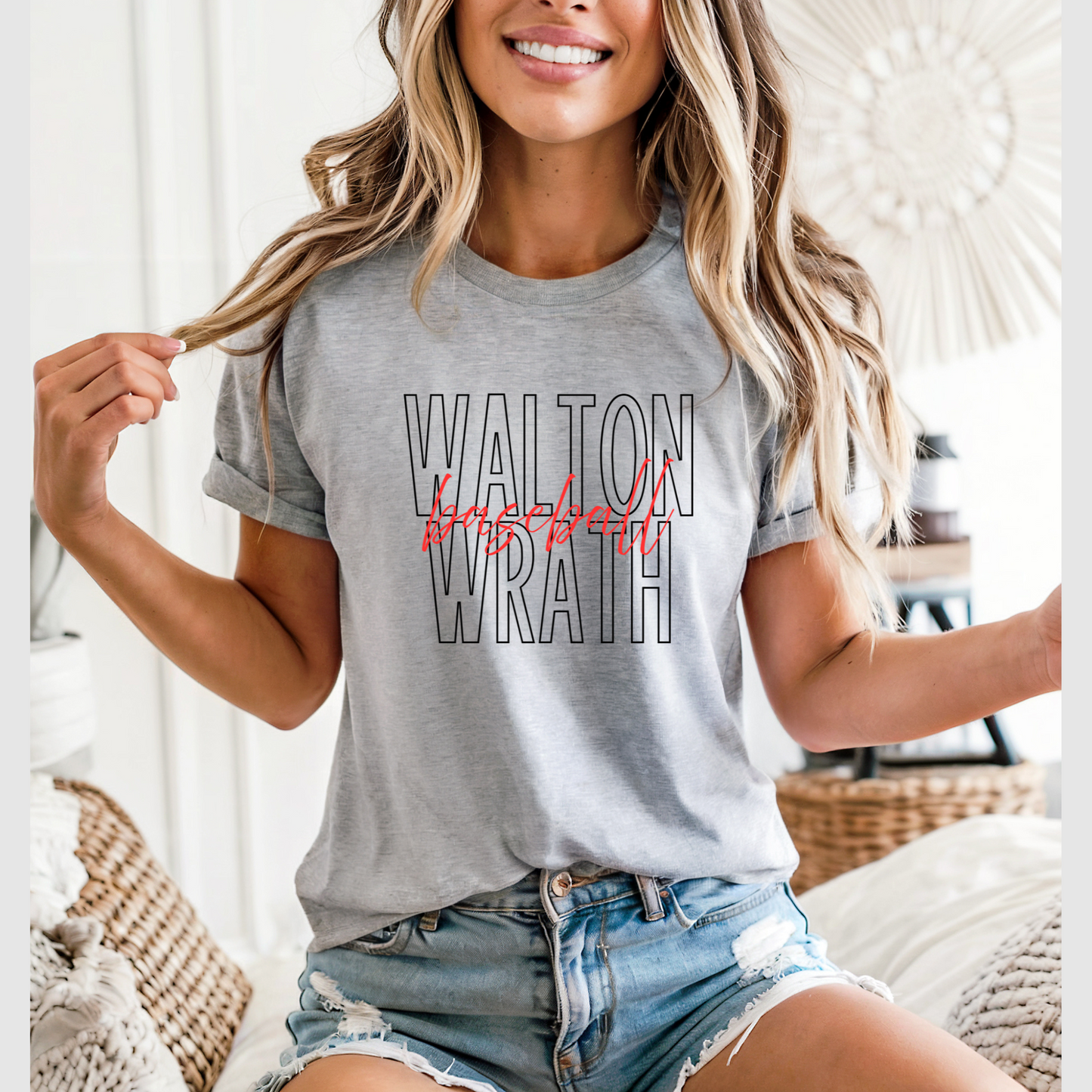 Walton Wrath Baseball Stacked Script Tee on Heather Gray Bella+Canvas