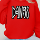 Oversized Mascot : DAWGS (White with Black Outline) on Gildan Red