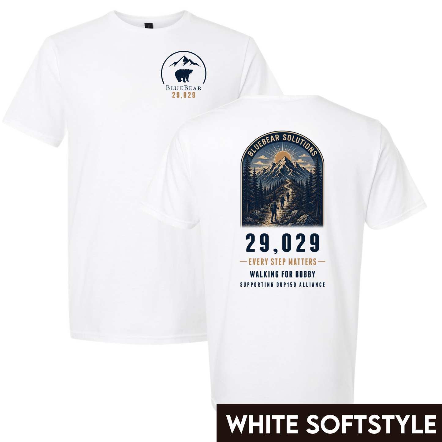 29,029 Feet for Bobby - Design 2 - Walking for Bobby Mountain Trail Tee Arch