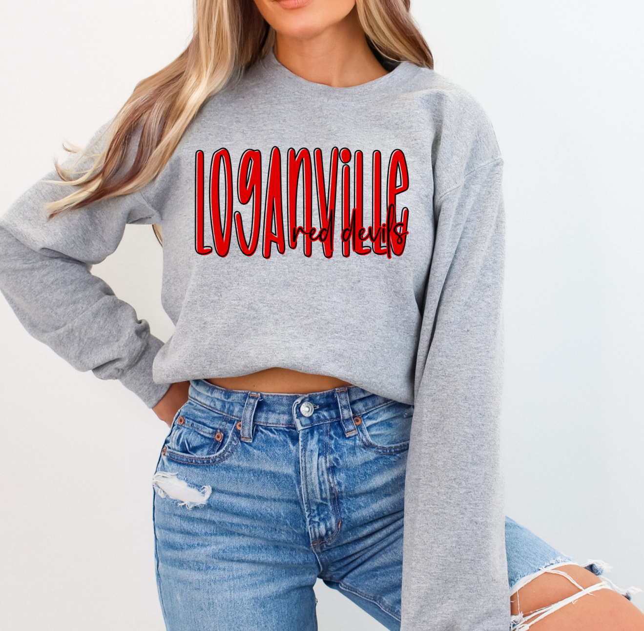 Loganville Red Devils - Lettered Look on Gildan Softstyle Sport Gray