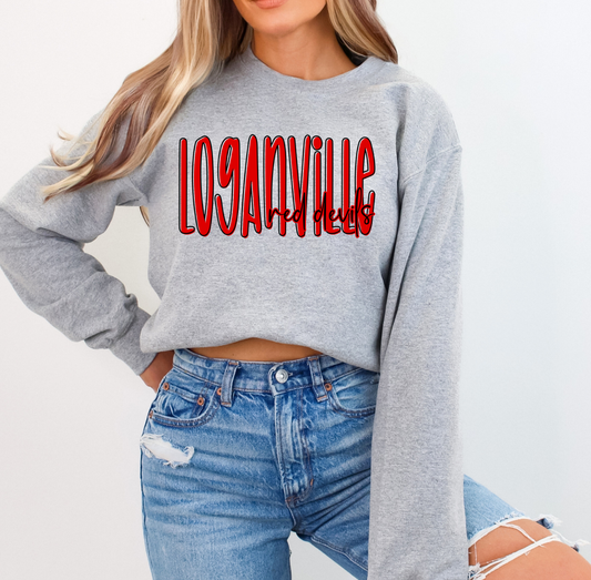 Loganville Red Devils - Lettered Look on Gildan Softstyle Sport Gray