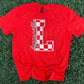 Loganville Checkered L on Gildan Softstyle Red