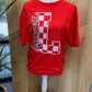 Loganville Checkered L on Gildan Softstyle Red