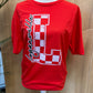 Loganville Checkered L on Gildan Softstyle Red
