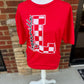 Loganville Checkered L on Gildan Softstyle Red