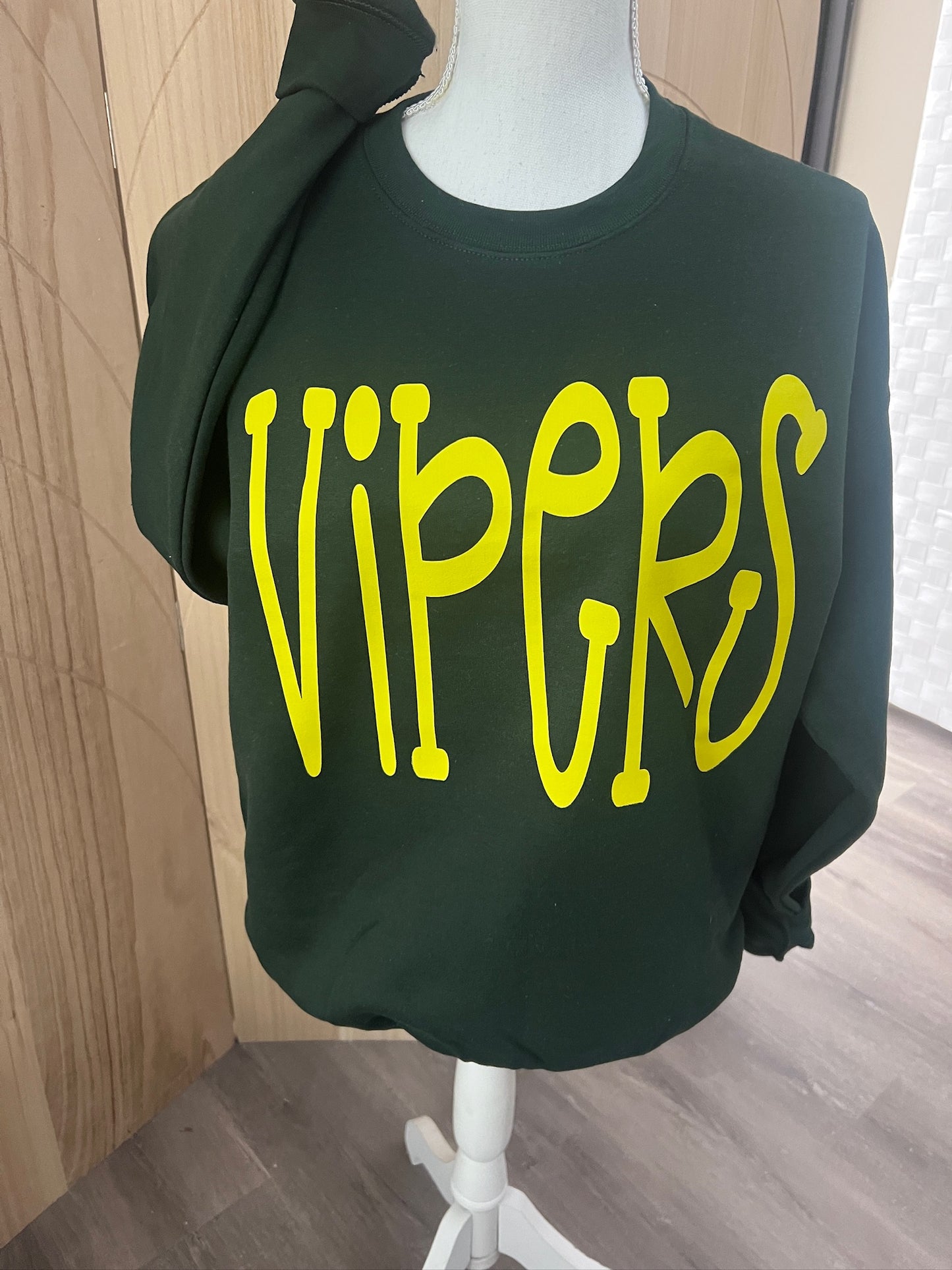 Oversized Mascot : Yellow Gold Vipers on Forest Green Sweatshirt