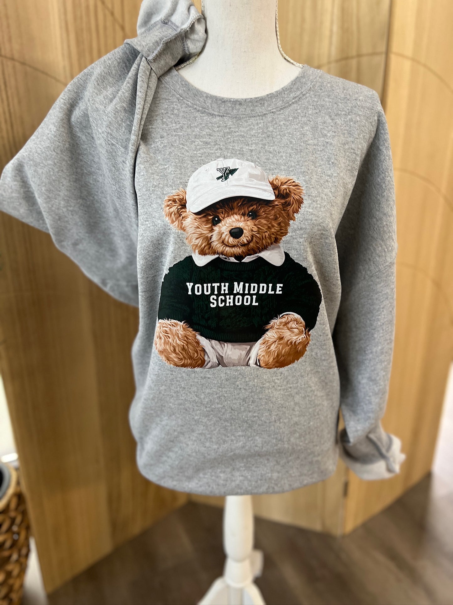 Teddy Bear School Spirit (Youth Middle) on Sport Gray