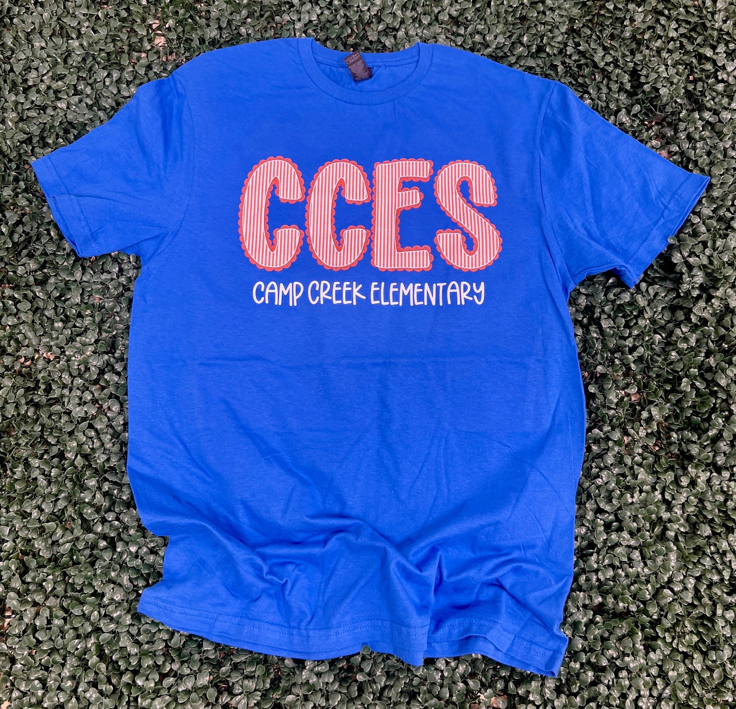 Camp Creek Seersucker Spirit Tee - Orange Seerksucker on Gildan Softstyle Royal