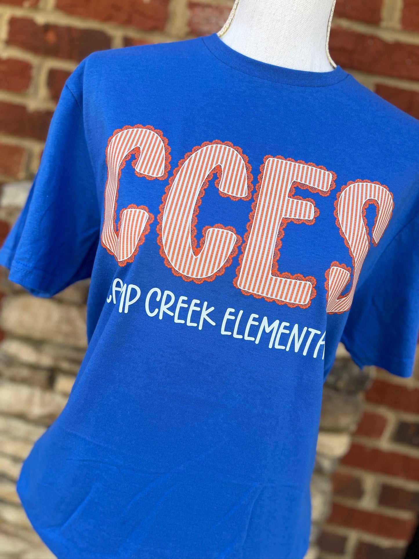 Camp Creek Seersucker Spirit Tee - Orange Seerksucker on Gildan Softstyle Royal