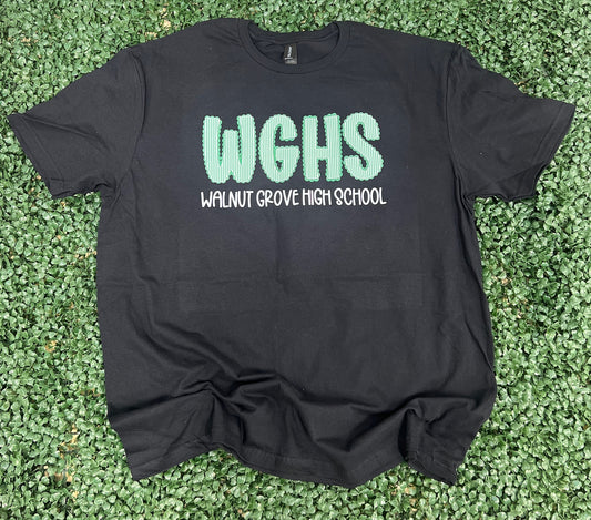 Walnut Grove High Seersucker Spirit Tee - Green Seerksucker on Gildan Softstyle Black