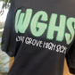Walnut Grove High Seersucker Spirit Tee - Green Seerksucker on Gildan Softstyle Black