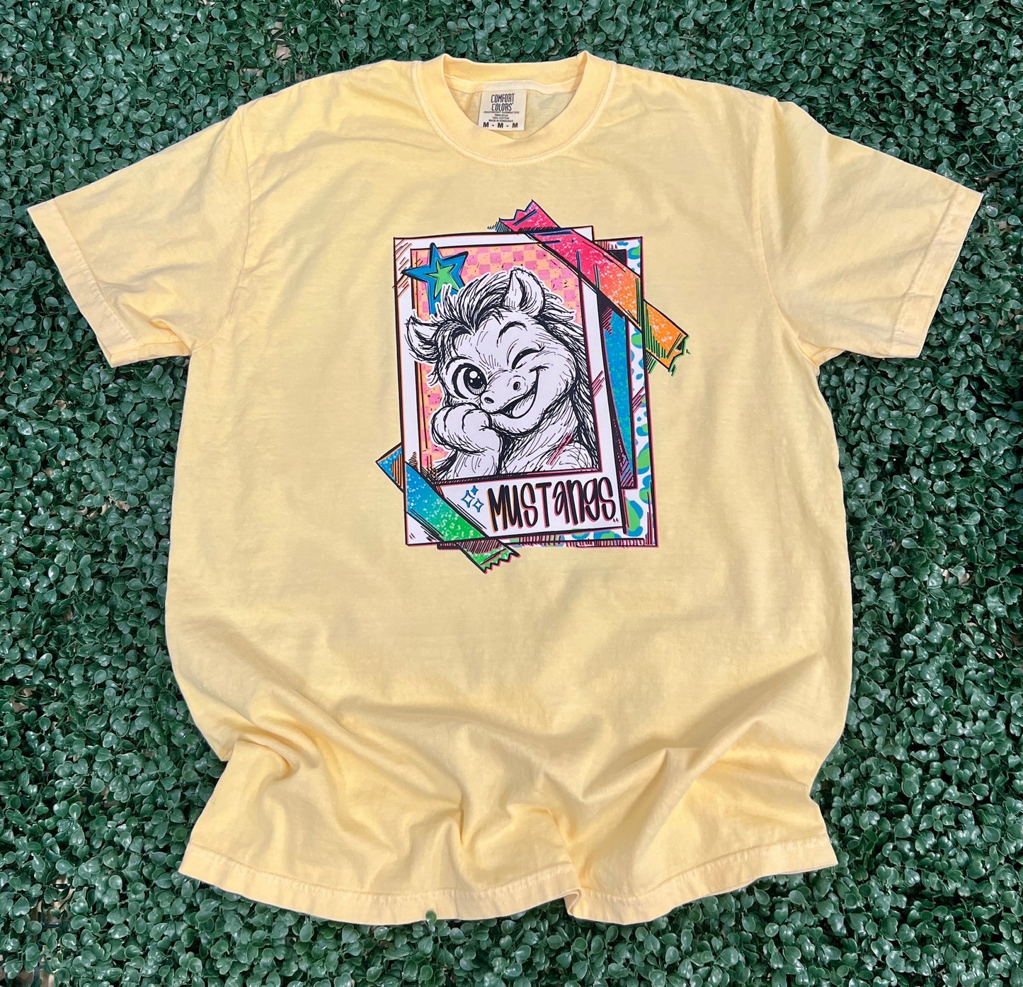 Cutie Mascot Mustangs on Comfort Colors (Shown on Butter)