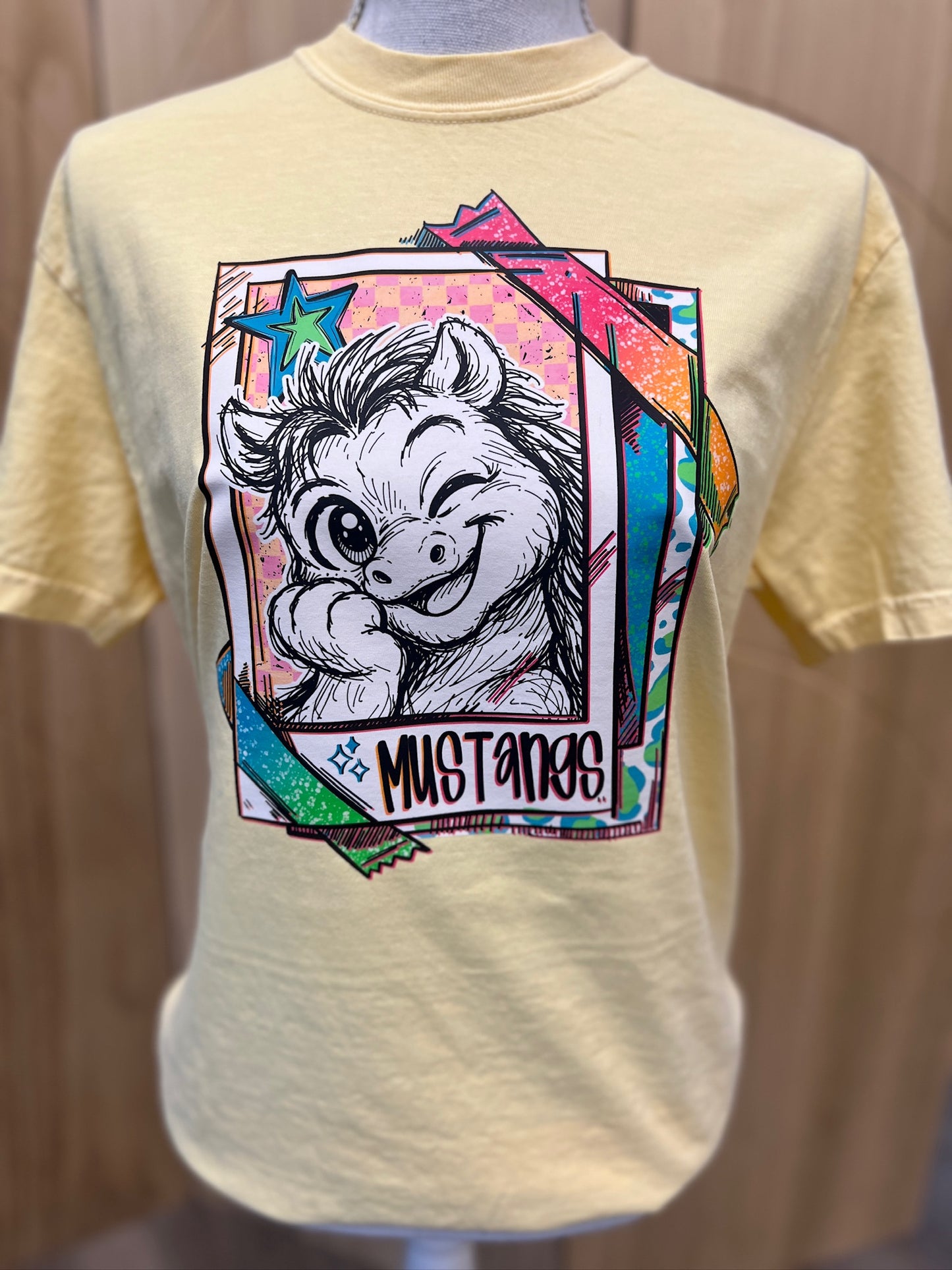 Cutie Mascot Mustangs on Comfort Colors (Shown on Butter)