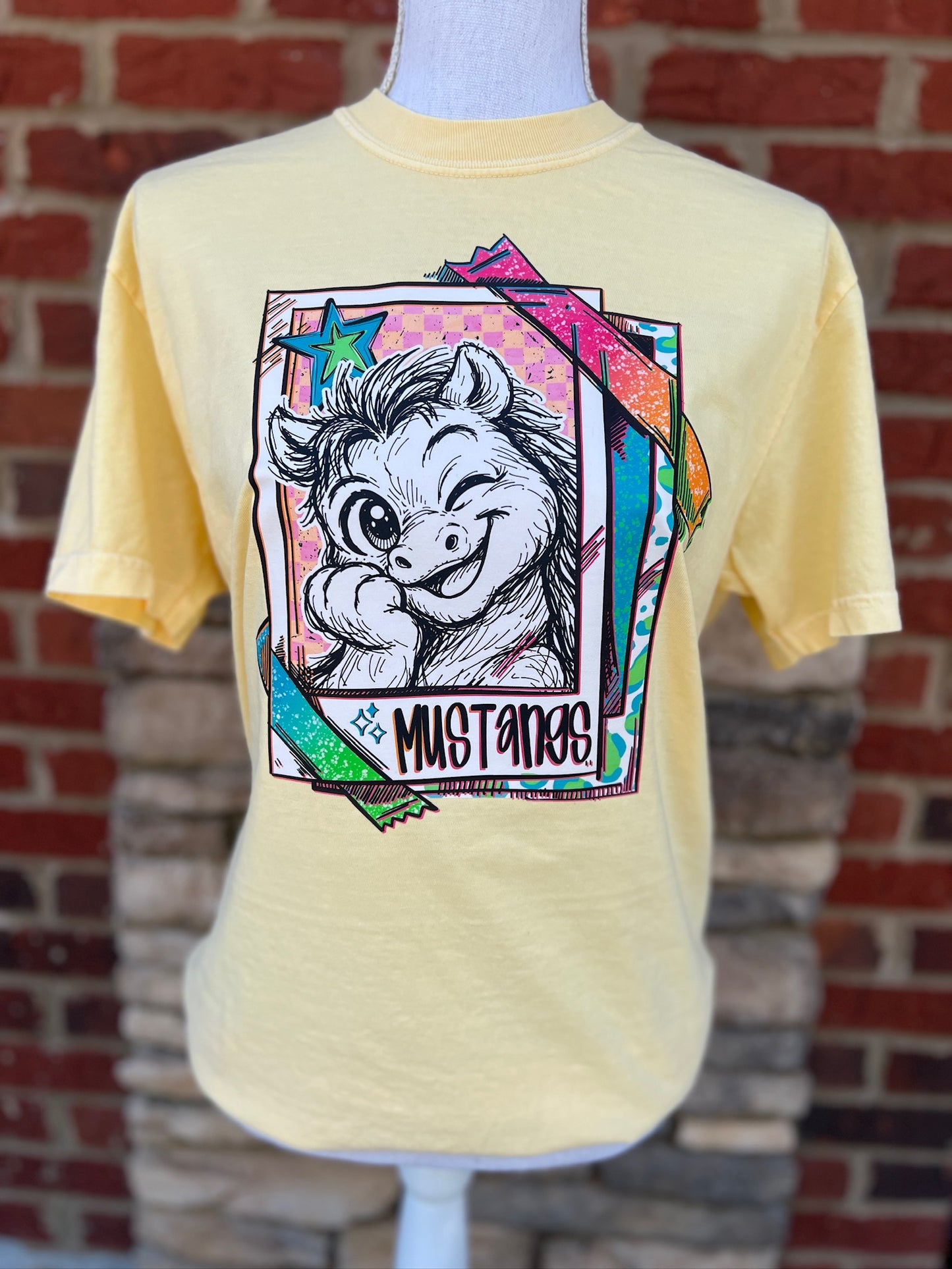 Cutie Mascot Mustangs on Comfort Colors (Shown on Butter)