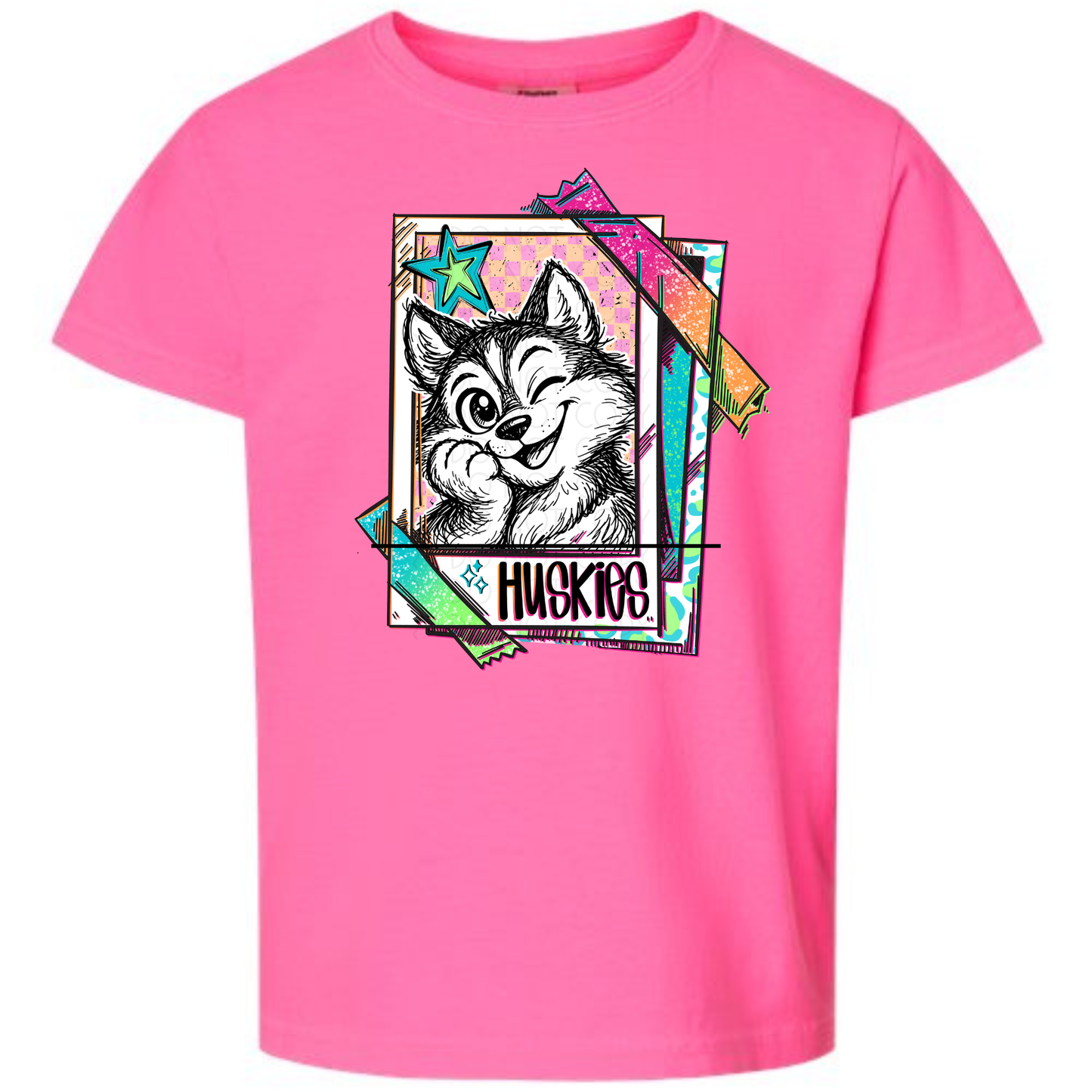 Cutie Mascot Huskies on Comfort Colors (Shown on Neon Pink)