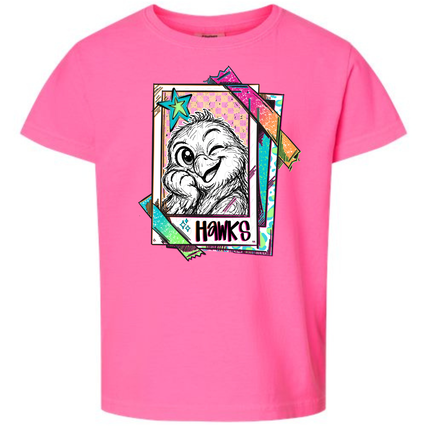 Cutie Mascot Hawks on Comfort Colors (Shown on Neon Pink)