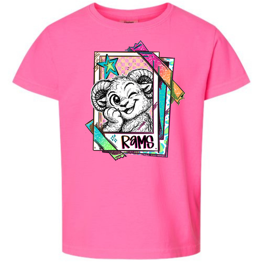 Cutie Mascot Rams on Comfort Colors (Shown on Neon Pink)