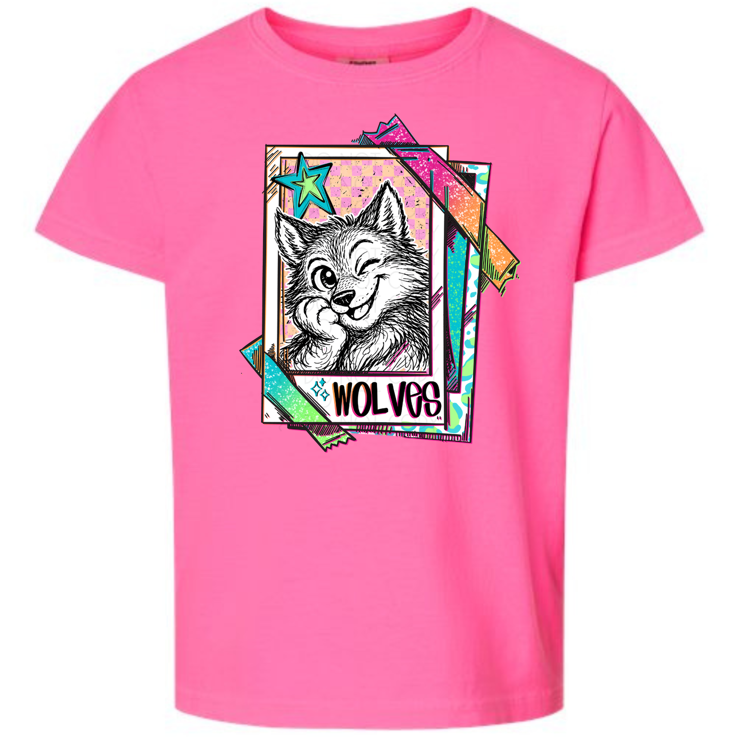 Cutie Mascot Wolves on Comfort Colors (Shown on Neon Pink)