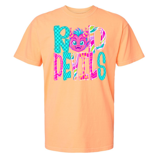Pep Rally Riot Mascot Red Devils on Comfort Colors (Shown on Neon Cantaloupe)