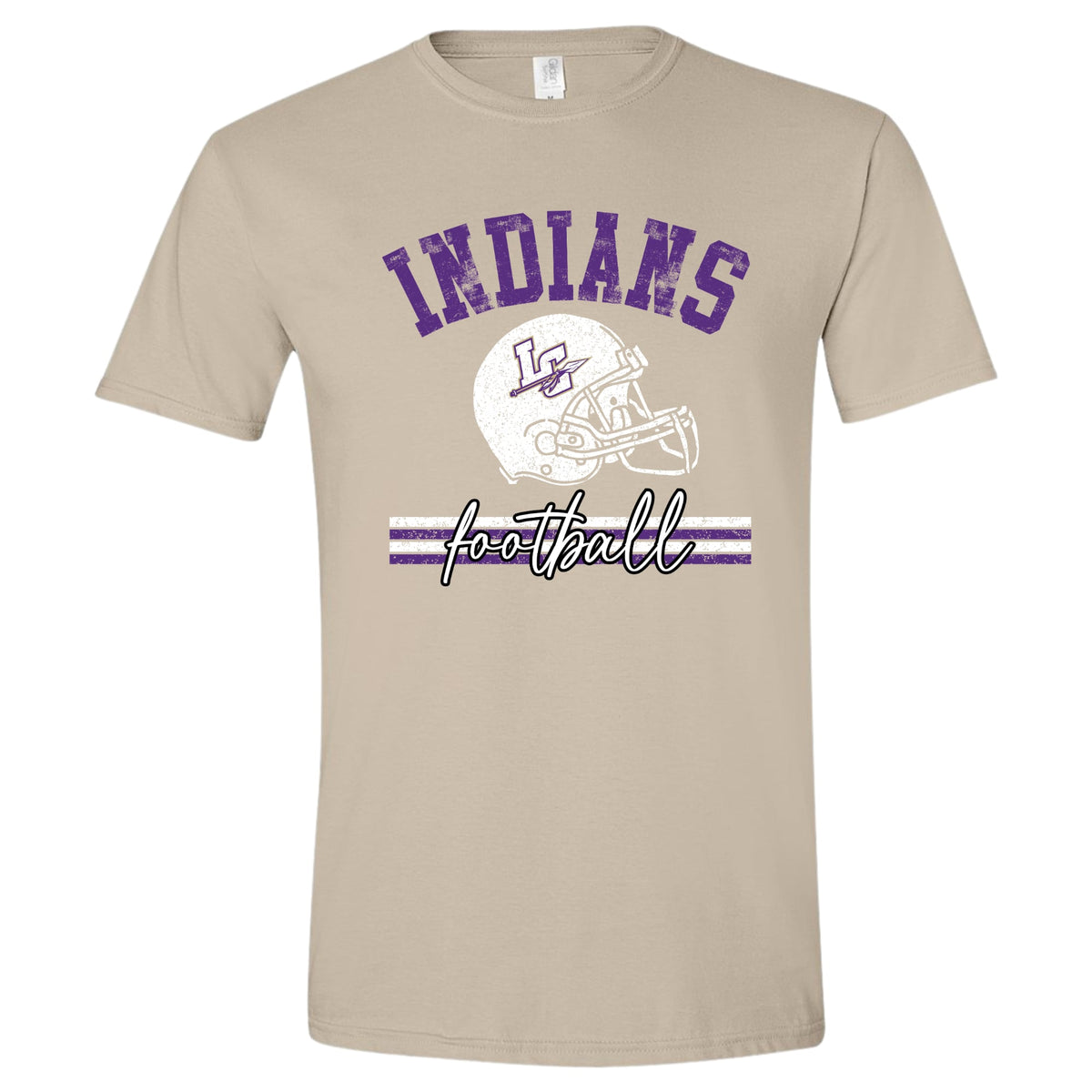 Front/Back Custom Indians Football Helmet on Gildan Softstyle Sand